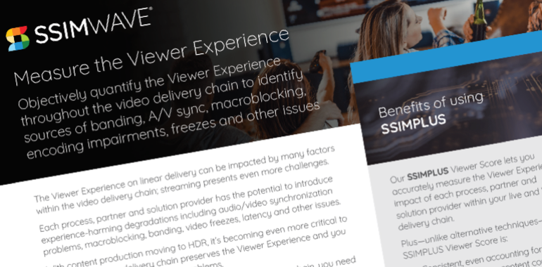 Close-up of the top of SSIMWAVE's "Measure the Viewer Experience" use case library infosheet